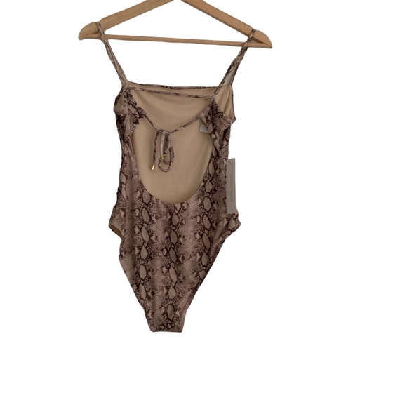NWT Jonathan Simkhai Calla Apron Back One-Piece Bathing Suit Python Brown S - Picture 9 of 12